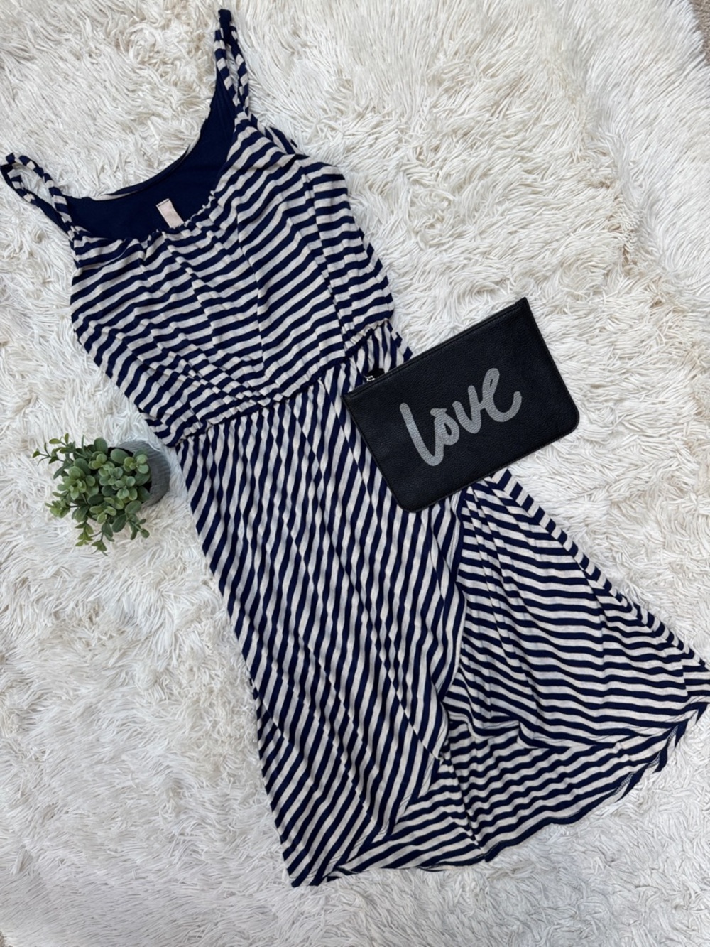 Gilli Striped Asymmetrical Tank Dress 💗 Navy & Heathered Oatmeal
